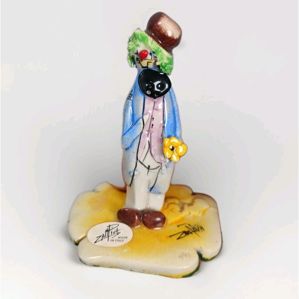 Zampiva Clown Figurine Spaghetti Hair Hand Made Hand Painted Italy Signed 3"